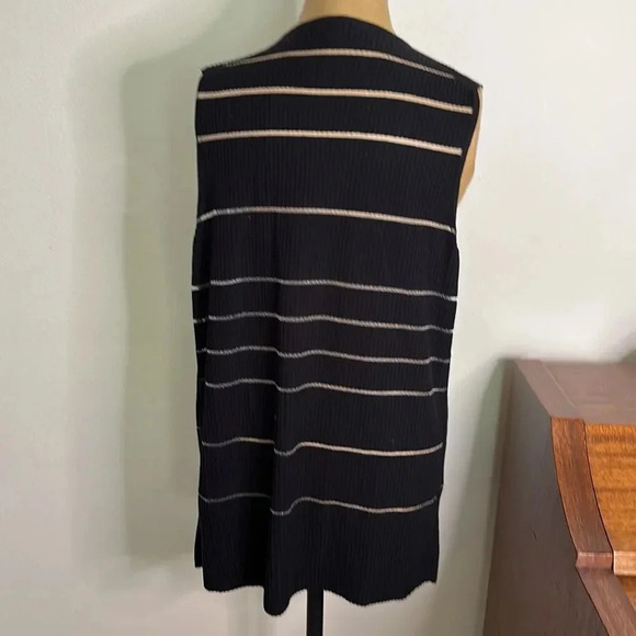 Lafayette 148 sz M vest wrap black and metallic mesh stripe cotton viscose EUC - Picture 3 of 8
